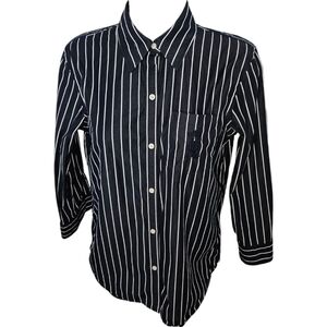 Green Label LAUREN Ralph Lauren Vertical Stripe Collared Button Up Top